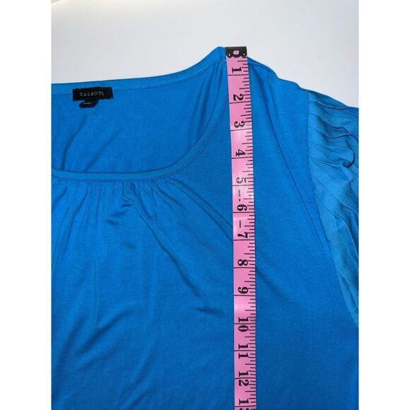 Talbots Pleated Puff Sleeve Knit Top Crew Neck Blue Soft Classic Balloon Size XL - Picture 12 of 15